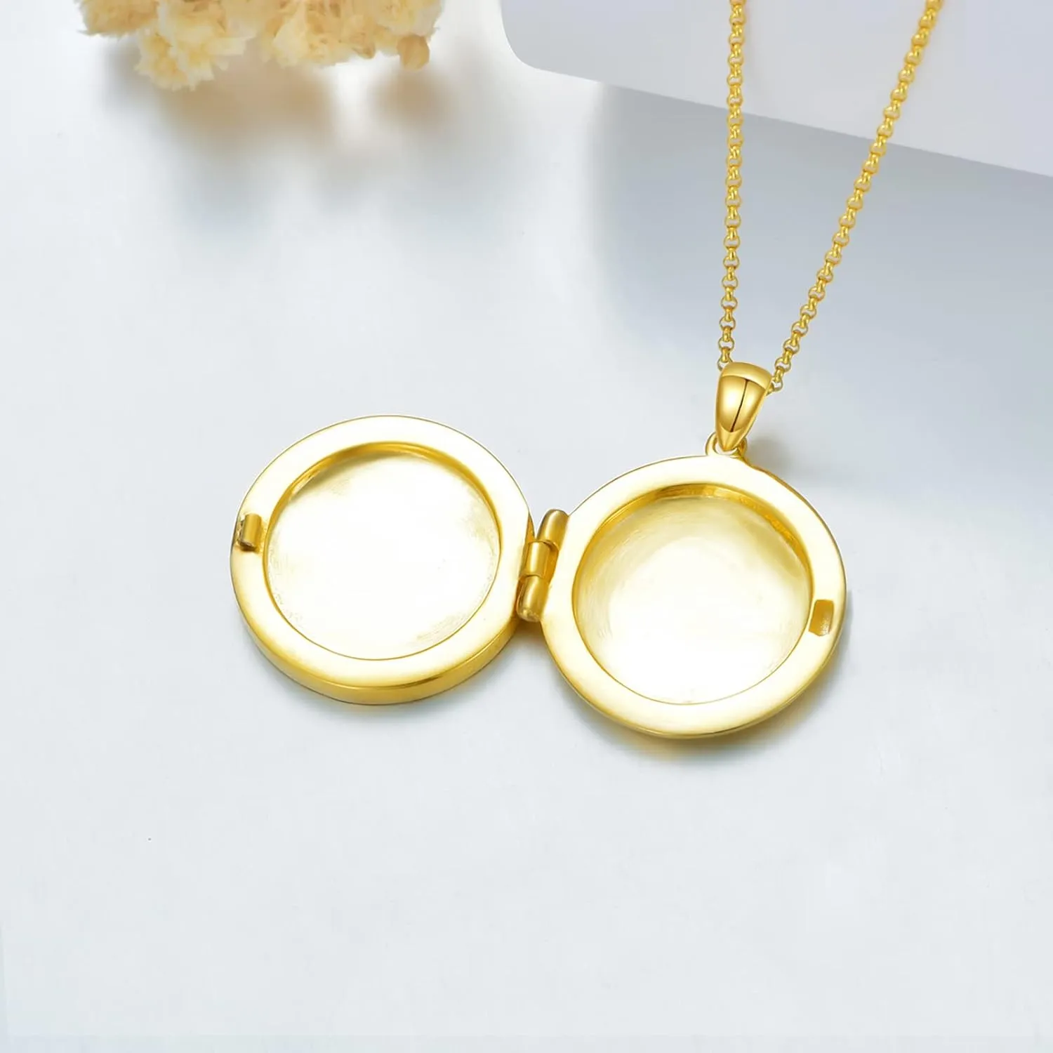 10K 14K 18K Gold Locket Necklace for Women Real Gold Photo Lockets That Holds Picture Personalised Heart Photo Necklace Sterling Silver Aniversary Gift for Wife Girlfriend Mom Her 16''-18''