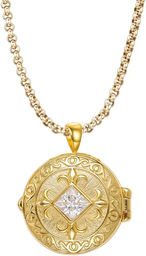 10K Gold Locket Necklace That Hold Pictures for Women 10K 14K 18K Real Gold Princess Cut Moissanite Photo Locket Necklace Personalized for Her Ladies Mom Men Birthday Anniversary Engagement