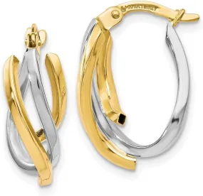 10k Two Tone Hinged hoop Gold Polished Twisted-Hoop Earrings 19x9.5mm Wide-Hoop Earring for Women