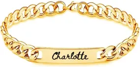 10K/14K/18K Gold Name Bracelet Personalized for Women Men Real Yellow Gold Curb Chain Custom Name Bracelet Cutsom Any Name for Women Men