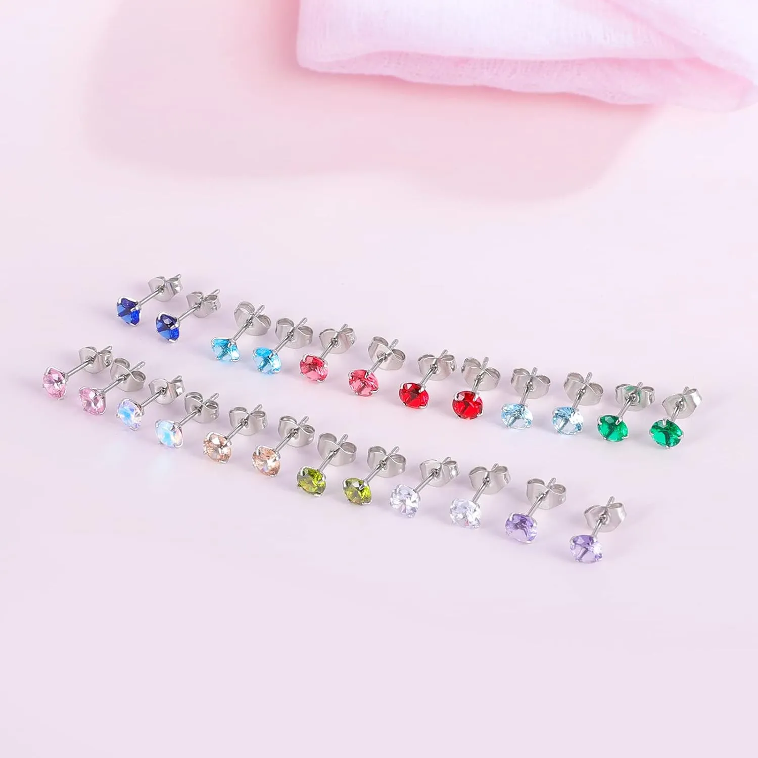 12 Pairs 18K Gold Plated Surgical Stainless Steel Stud Earrings, Star Heart Square Stud Earring for Women, Cubic Zirconia Birthstone Stud Earrings Set