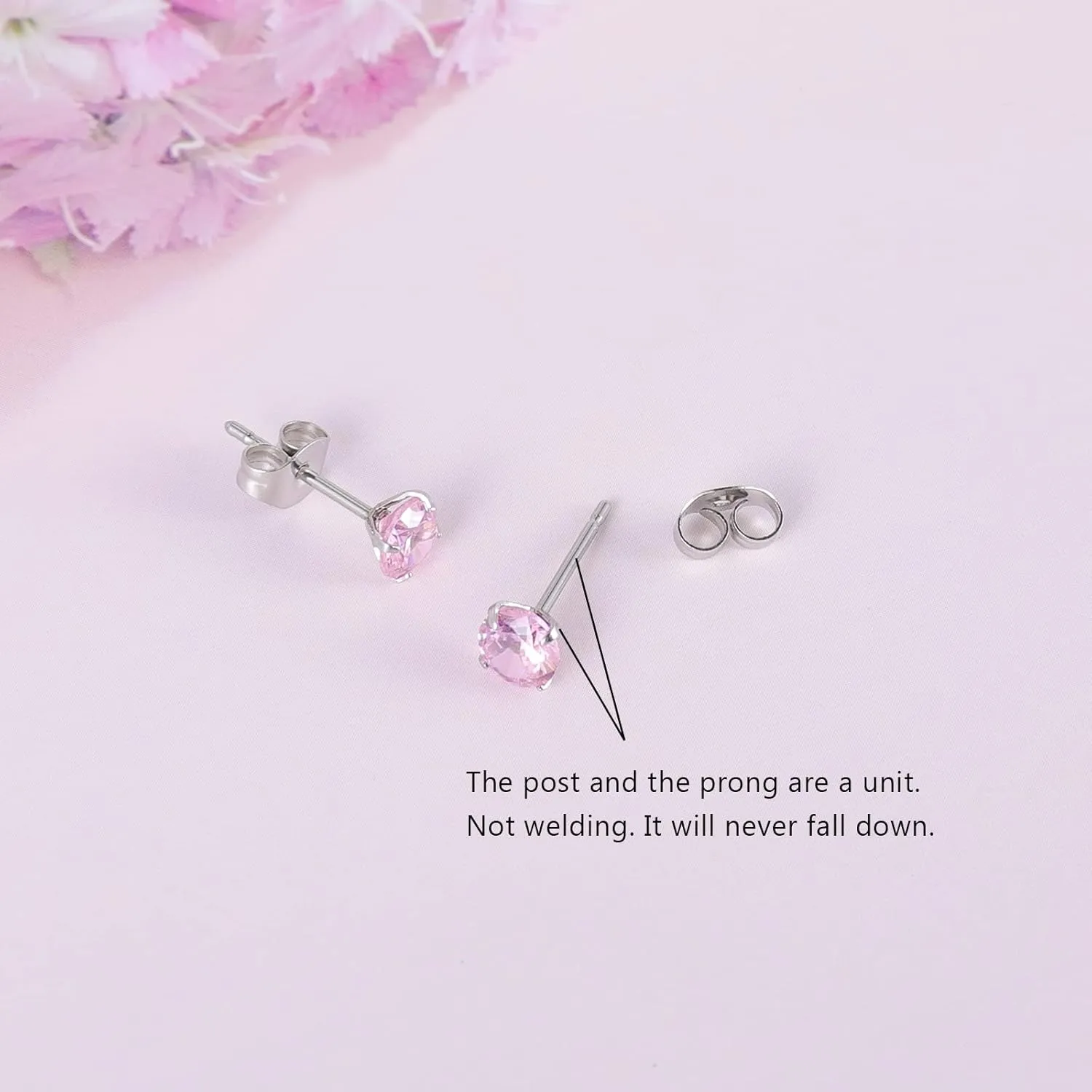 12 Pairs 18K Gold Plated Surgical Stainless Steel Stud Earrings, Star Heart Square Stud Earring for Women, Cubic Zirconia Birthstone Stud Earrings Set