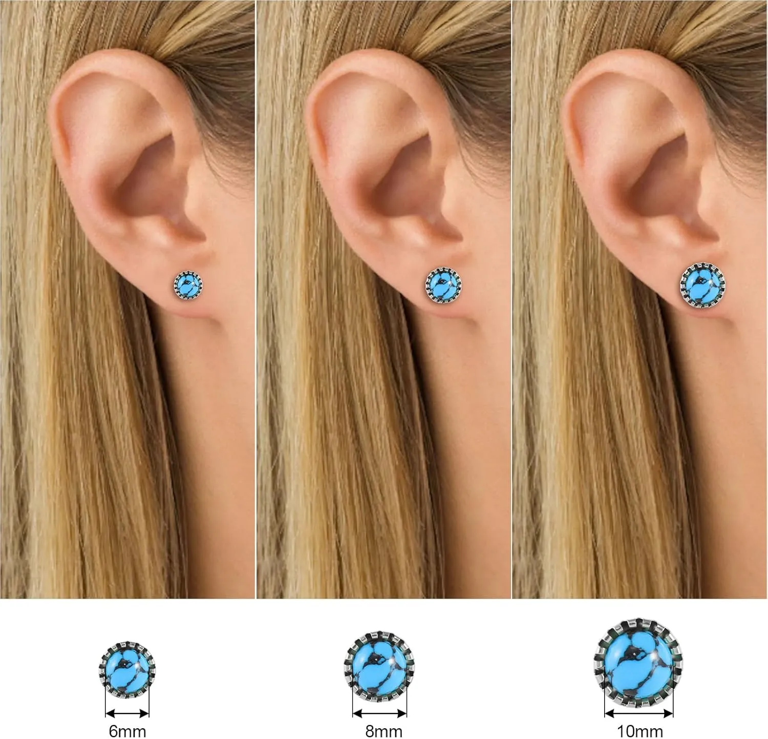 12 Pairs Multi Gemstone Turquoise Stud Earrings Gold Plated Stainless Steel Gem Stone Stud Earrings Set for Women