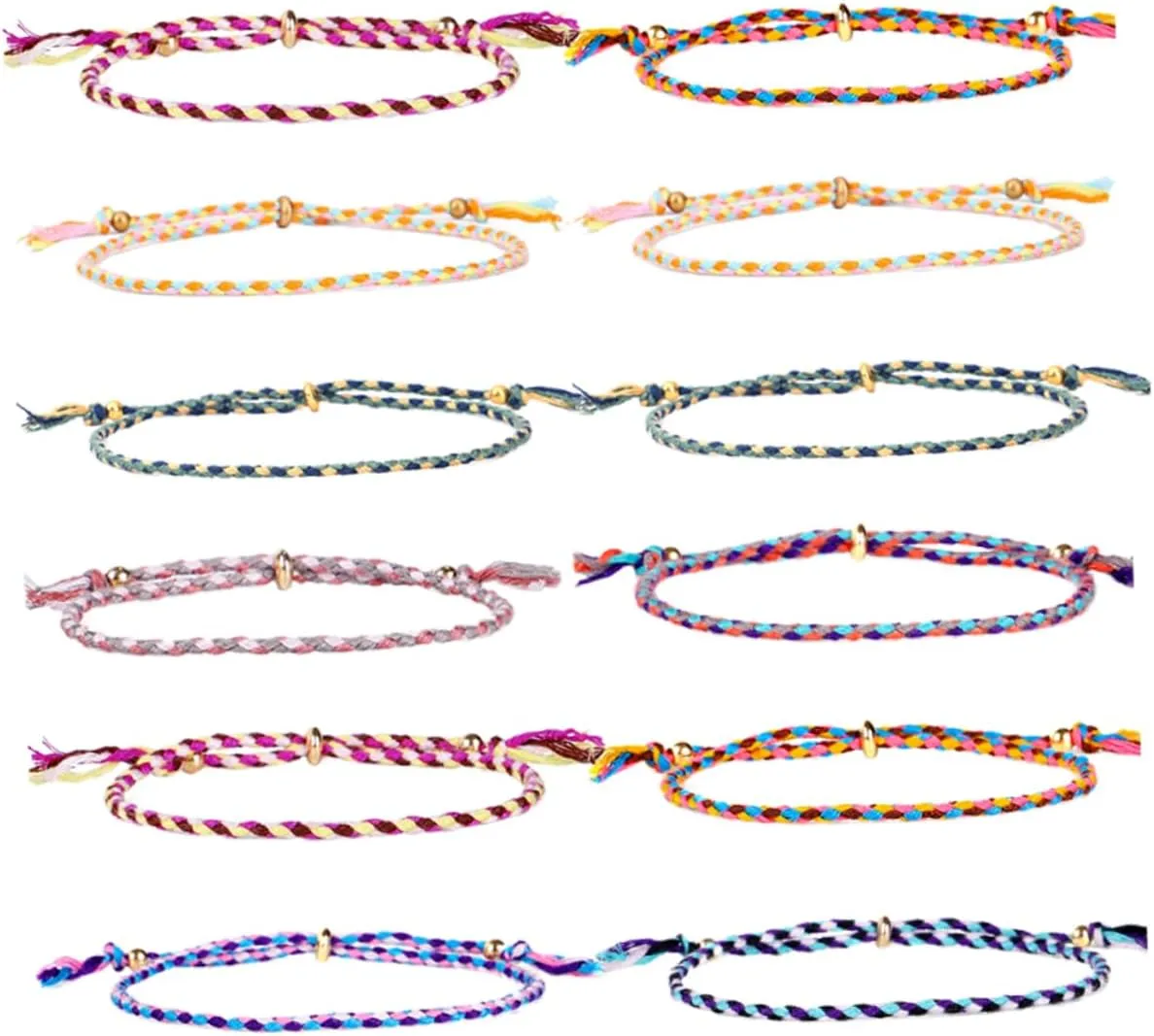 12 Pcs Adjustable Style Hand Woven Wrist Chains and Skin Friendly Beaded Bracelets for Daily Wear and Special Occasions Mixed Color