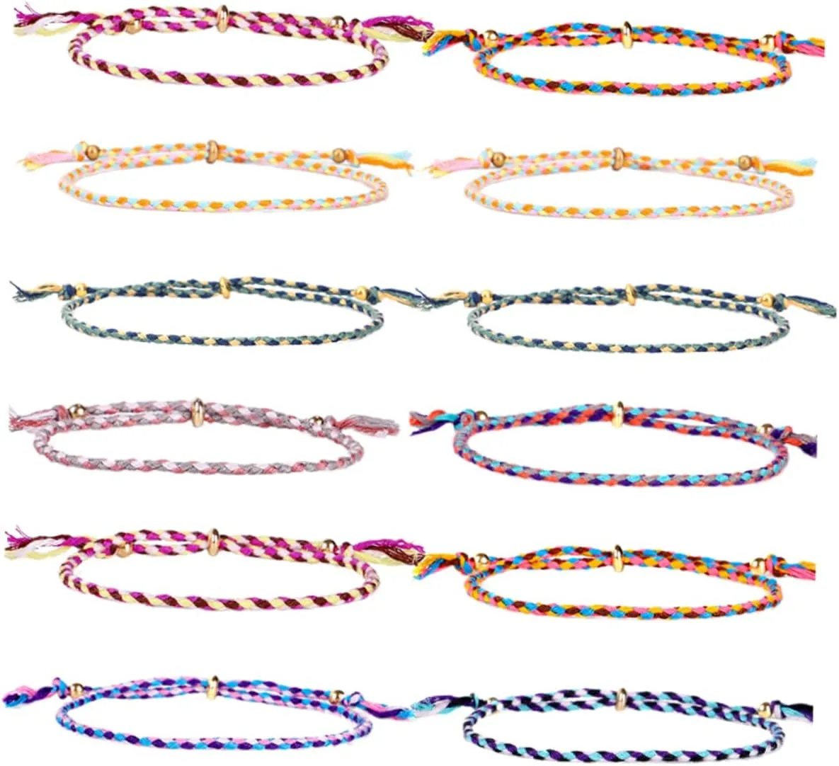 12 Pcs Adjustable Women Bracelet Style Hand Woven Thread Wrist Chain for Fashionable Occasions Unique Durable and Distinct Design