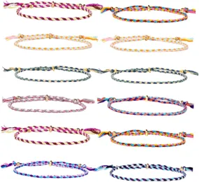 12 Pcs Adjustable Women Bracelet Style Hand Woven Thread Wrist Chain for Fashionable Occasions Unique Durable and Distinct Design