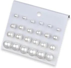 12Pairs Pearl Round Stud Earrings for Women Female White Beige Earrings Big Small Pearl Earrings Round Ball Pearl Earrings