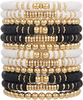 12pcs Friendship Bracelets Beaded Bracelets Heishi Bracelet Cute Bracelets Stack Vinyl Clay Disc Bead Surfer Stretch Summer Beach Bracelets For Women Preppy Bracelets