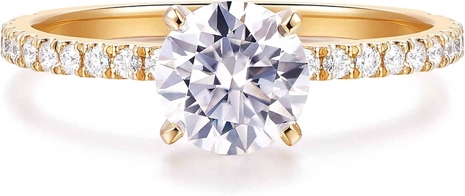 14K Gold Moissanite Engagement Ring 1ct Solitaire Moissanite Rings for Women 14K Gold Engagement Rings for Women