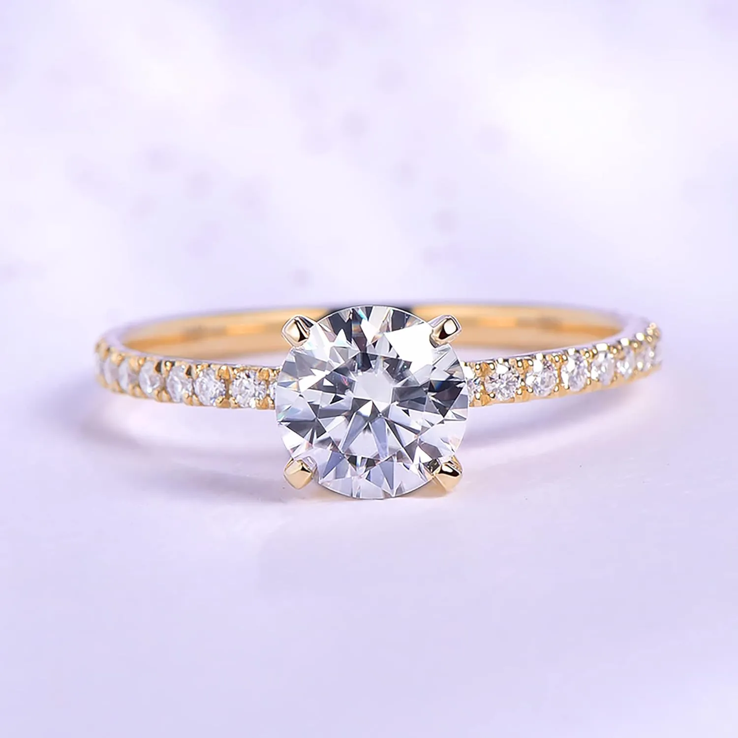 14K Gold Moissanite Engagement Ring 1ct Solitaire Moissanite Rings for Women 14K Gold Engagement Rings for Women