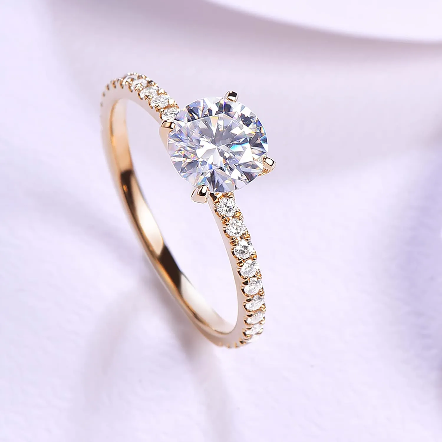 14K Gold Moissanite Engagement Ring 1ct Solitaire Moissanite Rings for Women 14K Gold Engagement Rings for Women