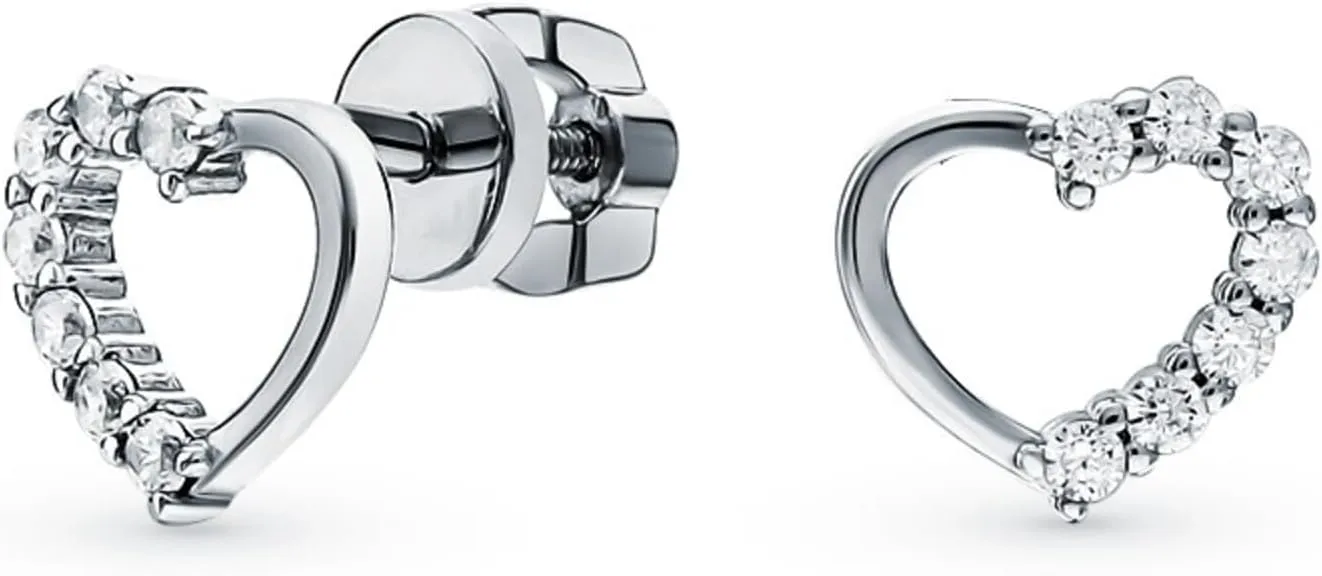 14k Gold Open Heart Diamond(0.10ct) Stud Earring, Tiny Round Diamond Heart Stud, Dainty Screw Back Jewelry, Valentine Gift for Her.