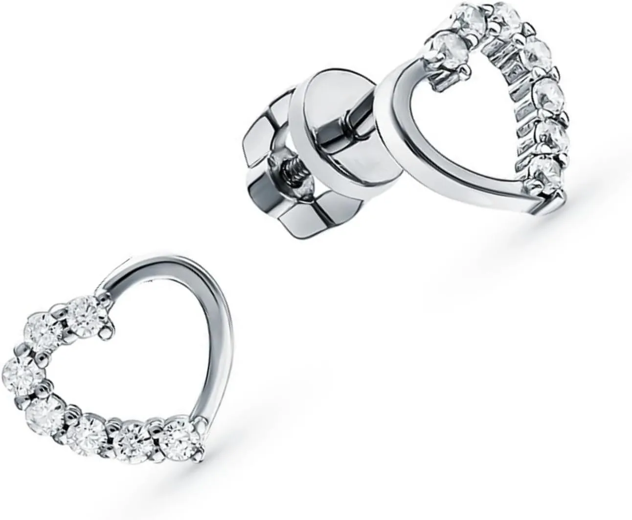 14k Gold Open Heart Diamond(0.10ct) Stud Earring, Tiny Round Diamond Heart Stud, Dainty Screw Back Jewelry, Valentine Gift for Her.