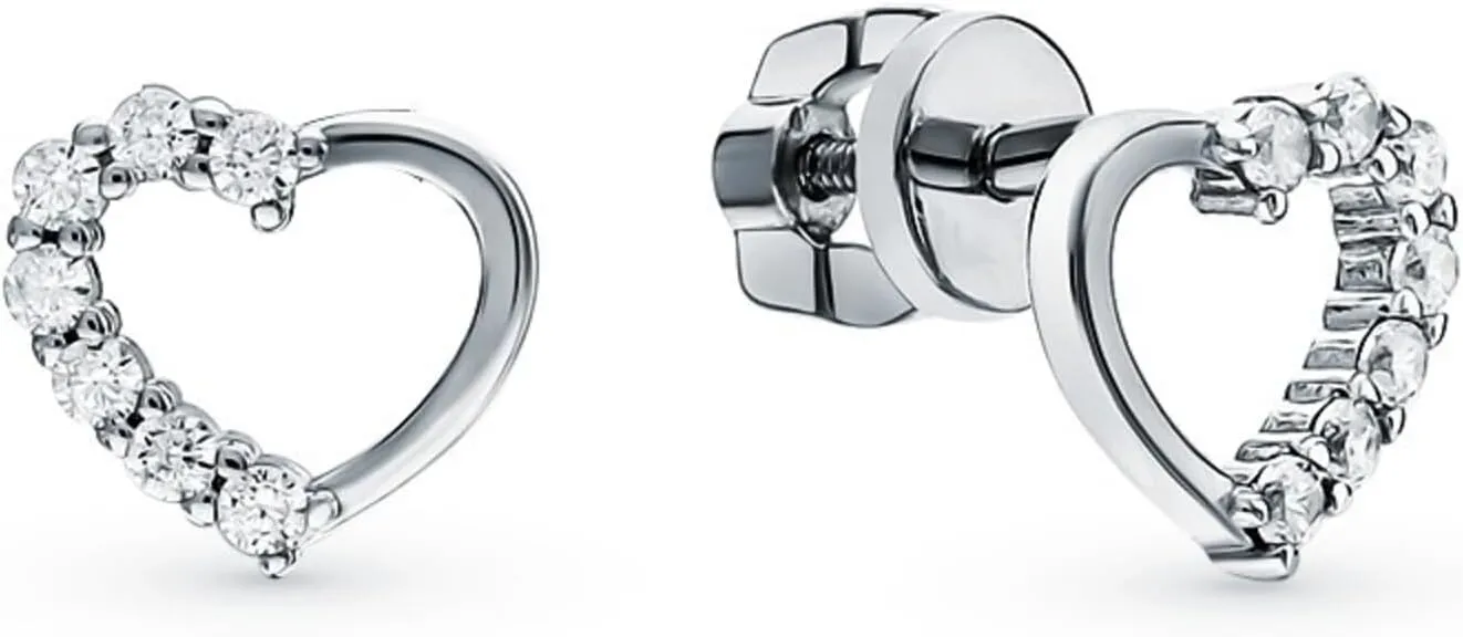 14k Gold Open Heart Diamond(0.10ct) Stud Earring, Tiny Round Diamond Heart Stud, Dainty Screw Back Jewelry, Valentine Gift for Her.