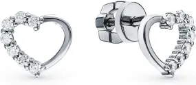 14k Gold Open Heart Diamond(0.10ct) Stud Earring, Tiny Round Diamond Heart Stud, Dainty Screw Back Jewelry, Valentine Gift for Her.