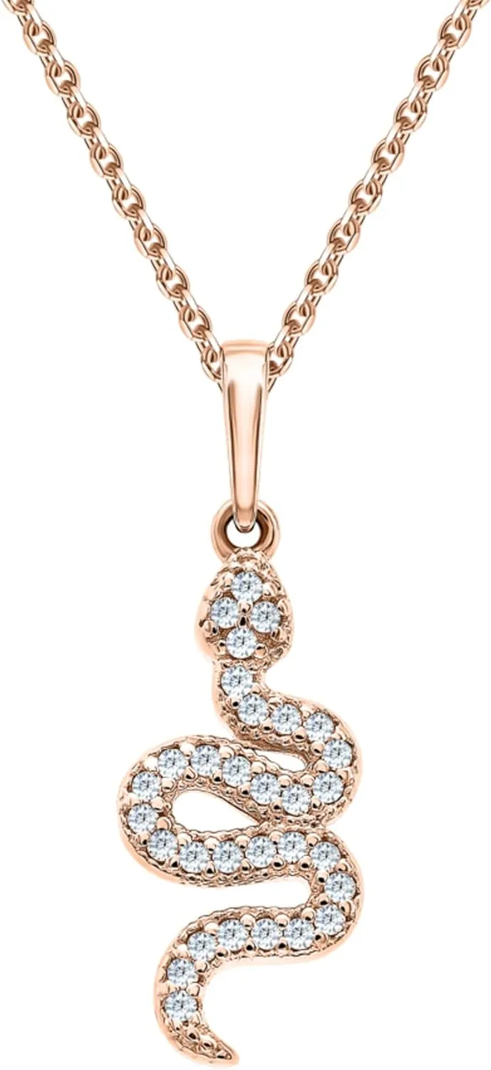14k Gold Pave Diamond(0.15ct) Snake Pendant, Serpent Charm Necklace for Women, Dainty Animal Jewelry, Layered Gold Necklace, Unique Gift for Her.