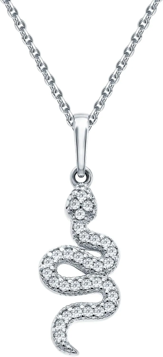 14k Gold Pave Diamond(0.15ct) Snake Pendant, Serpent Charm Necklace for Women, Dainty Animal Jewelry, Layered Gold Necklace, Unique Gift for Her.