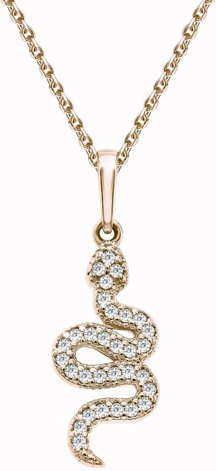 14k Gold Pave Diamond(0.15ct) Snake Pendant, Serpent Charm Necklace for Women, Dainty Animal Jewelry, Layered Gold Necklace, Unique Gift for Her.