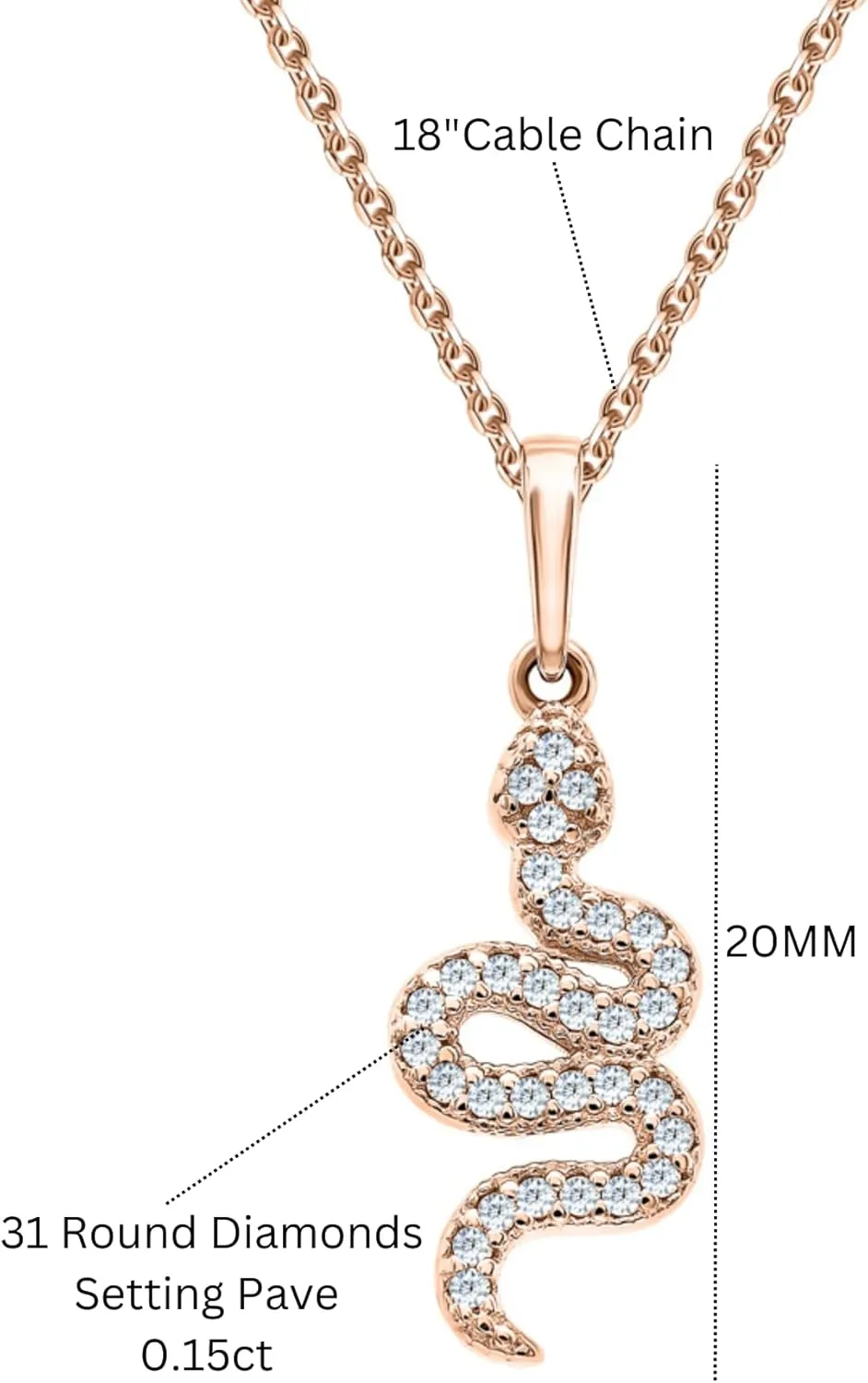 14k Gold Pave Diamond(0.15ct) Snake Pendant, Serpent Charm Necklace for Women, Dainty Animal Jewelry, Layered Gold Necklace, Unique Gift for Her.
