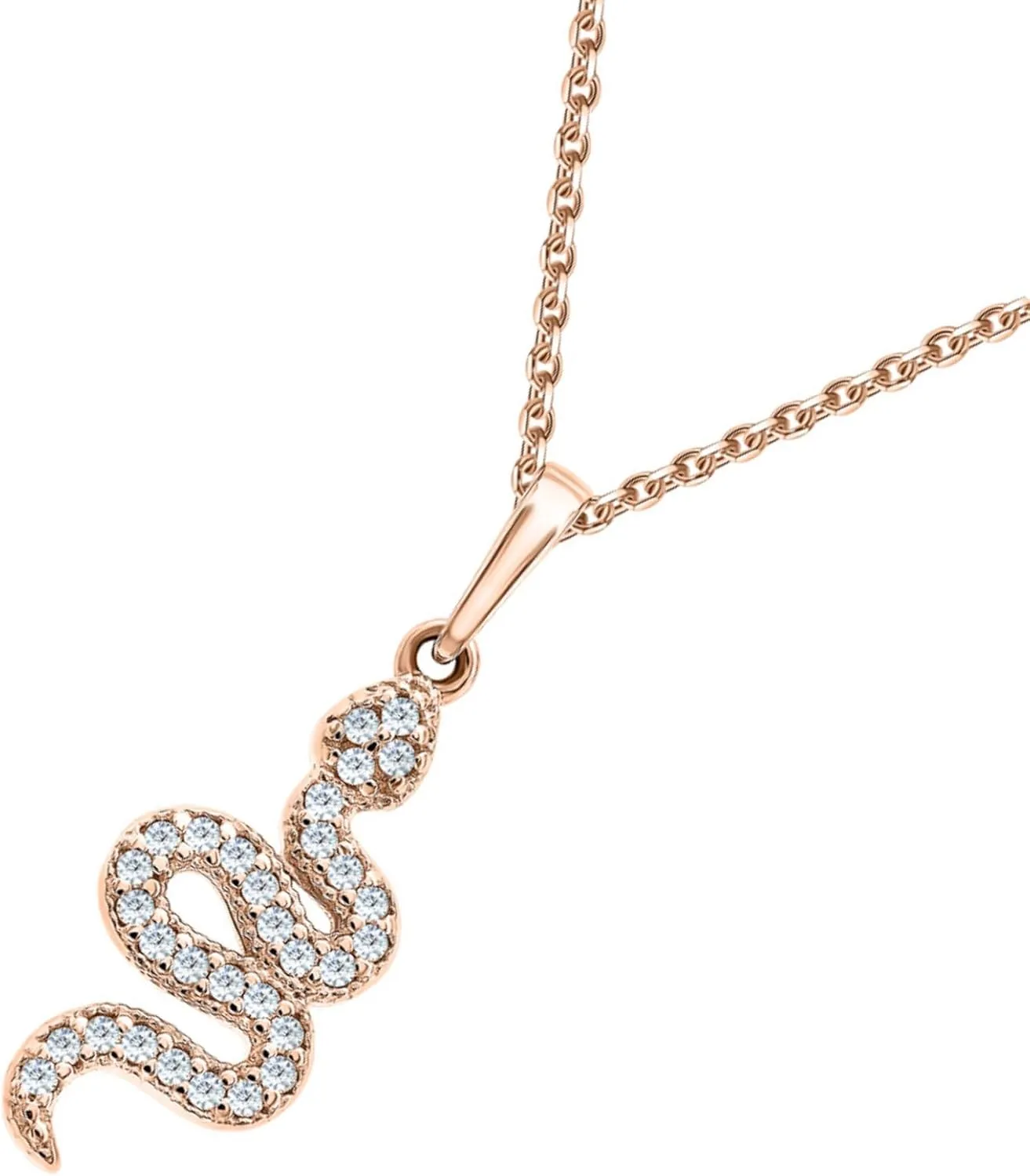 14k Gold Pave Diamond(0.15ct) Snake Pendant, Serpent Charm Necklace for Women, Dainty Animal Jewelry, Layered Gold Necklace, Unique Gift for Her.