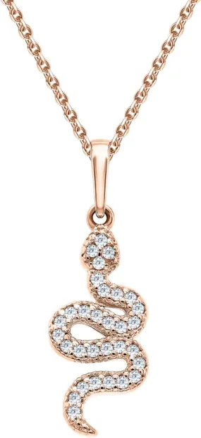 14k Gold Pave Diamond(0.15ct) Snake Pendant, Serpent Charm Necklace for Women, Dainty Animal Jewelry, Layered Gold Necklace, Unique Gift for Her.