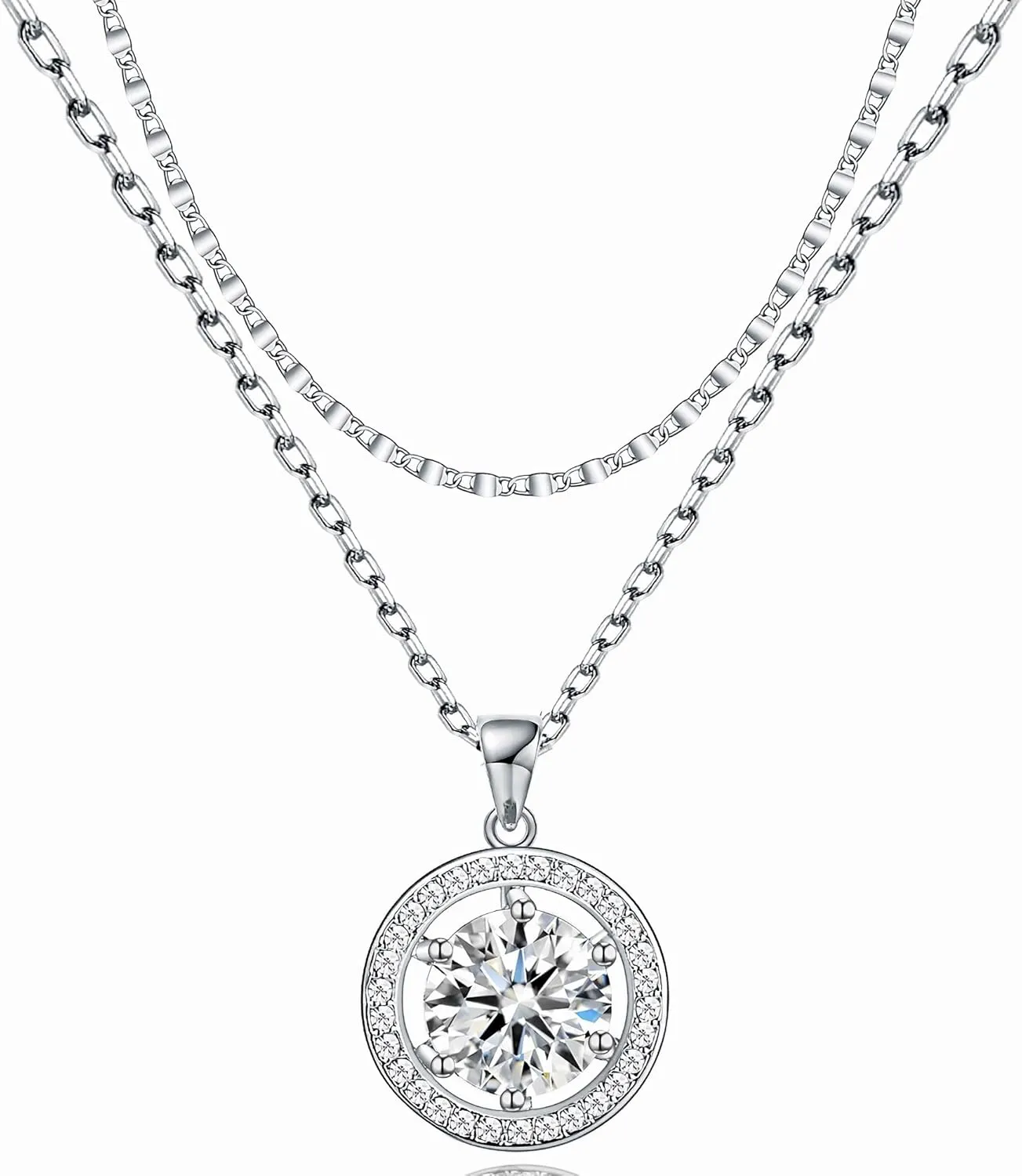 14K Gold Plated Cubic Zirconia Women's Layered Halo Necklace With Diamond Pendant