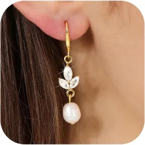14k Gold Plated Long Pearl Earrings for Women - Sterling Silver Post Dangle Tassel Drop Earrings for Prom