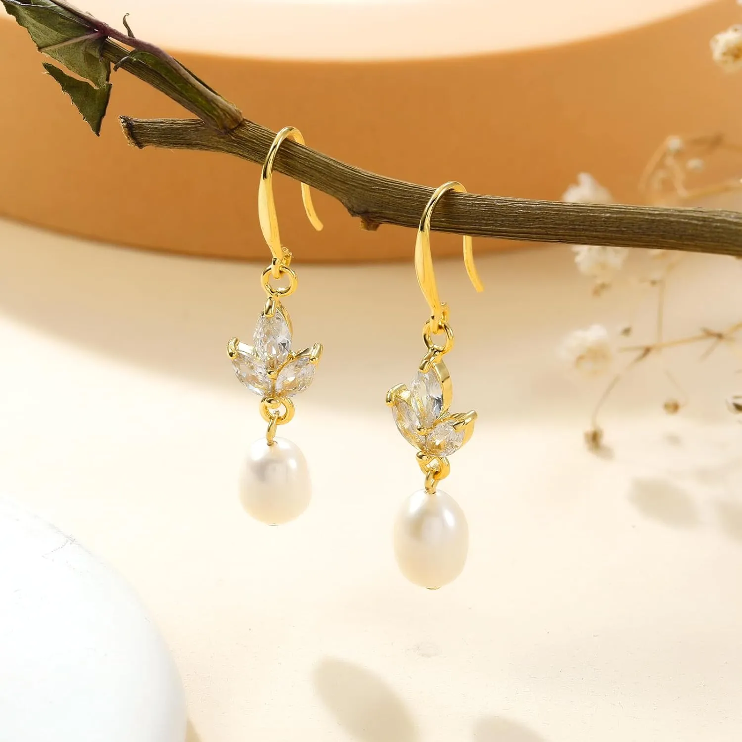 14k Gold Plated Long Pearl Earrings for Women - Sterling Silver Post Dangle Tassel Drop Earrings for Prom