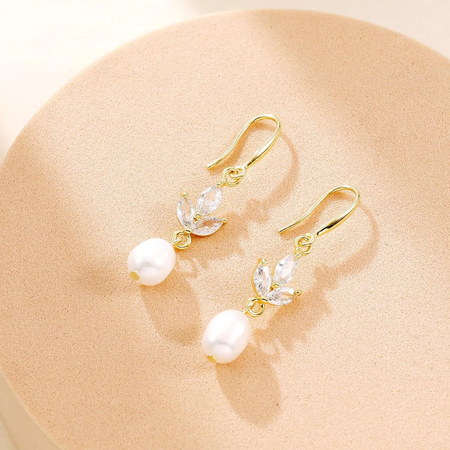 14k Gold Plated Long Pearl Earrings for Women - Sterling Silver Post Dangle Tassel Drop Earrings for Prom
