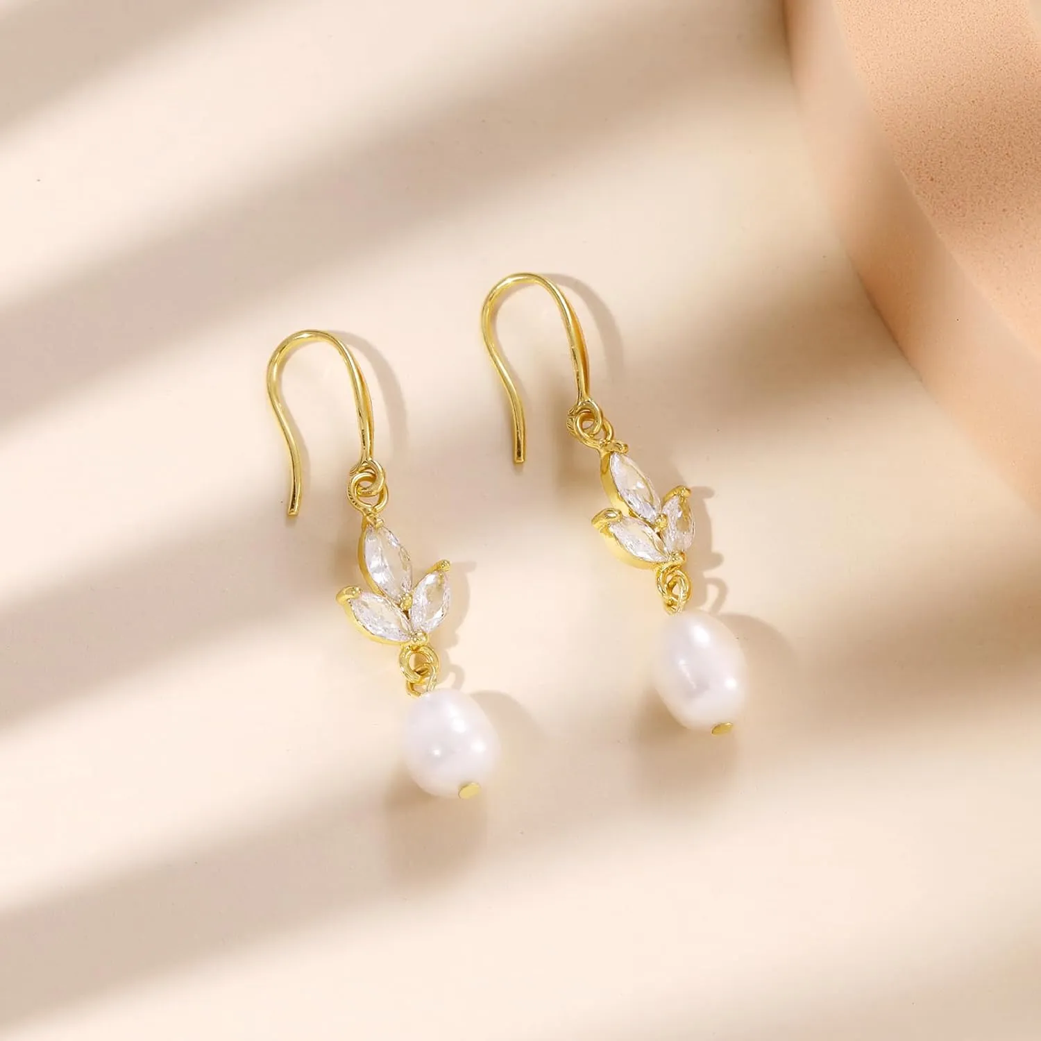14k Gold Plated Long Pearl Earrings for Women - Sterling Silver Post Dangle Tassel Drop Earrings for Prom