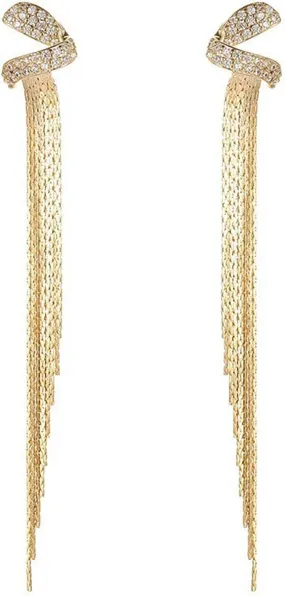 14K Gold Plated Long Tassel Dangle Drop Earrings for Women Gold Statement Earrings Elegant Rhinestone Jewelry