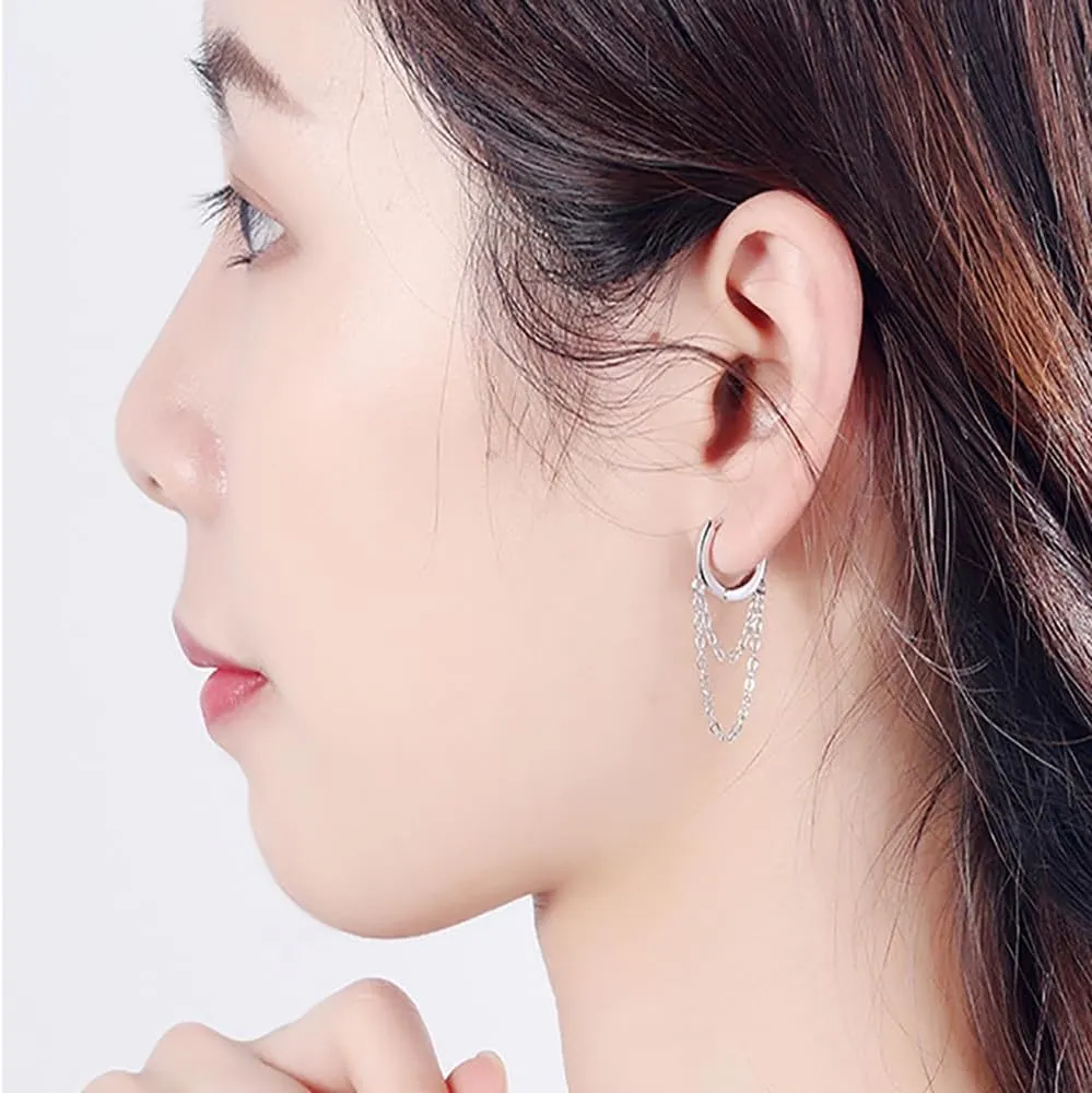 14K Gold Tassel Layerd Chain Earrings for Women,Trendy Cartilage Piercing Dangle Drop Earrings for Gifts Party,Punk Huggie Earrings Jewelry