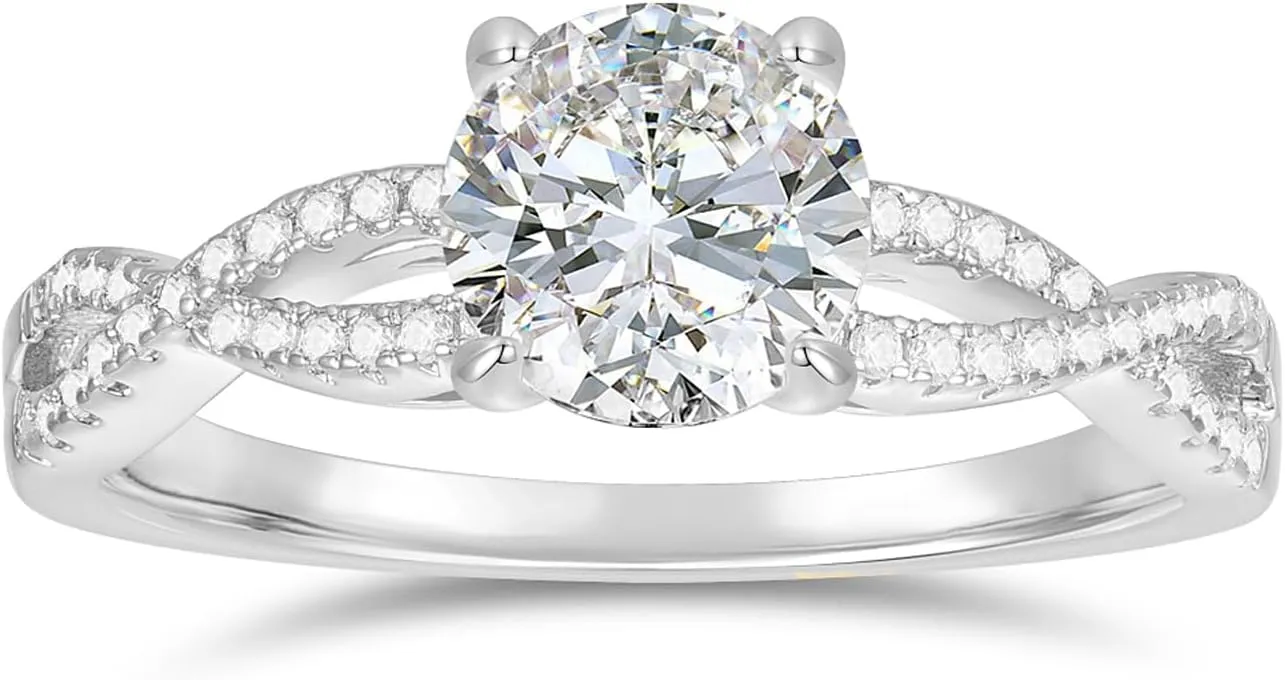 14K Moissanite Engagement Ring 14K Solid Gold 1ct Halo Twisted Moissanite Engagement Rings for Women