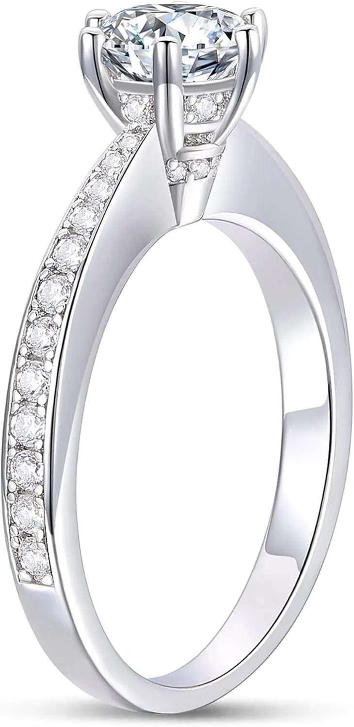 14K White Gold Moissanite Engagement Rings, 1ct Round Cut Engagement Ring, 6-Prong 14K Solitaire Moissanite Rings, 14K Engagement Ring for Women