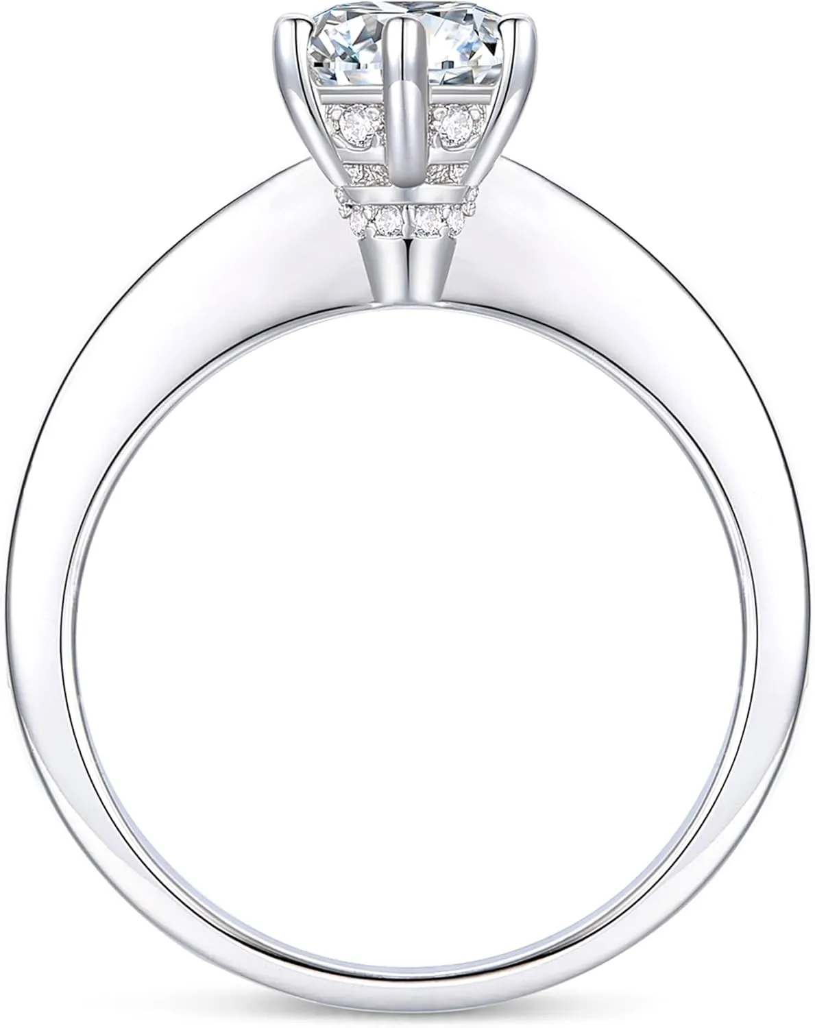 14K White Gold Moissanite Engagement Rings, 1ct Round Cut Engagement Ring, 6-Prong 14K Solitaire Moissanite Rings, 14K Engagement Ring for Women