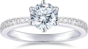 14K White Gold Moissanite Engagement Rings, 1ct Round Cut Engagement Ring, 6-Prong 14K Solitaire Moissanite Rings, 14K Engagement Ring for Women