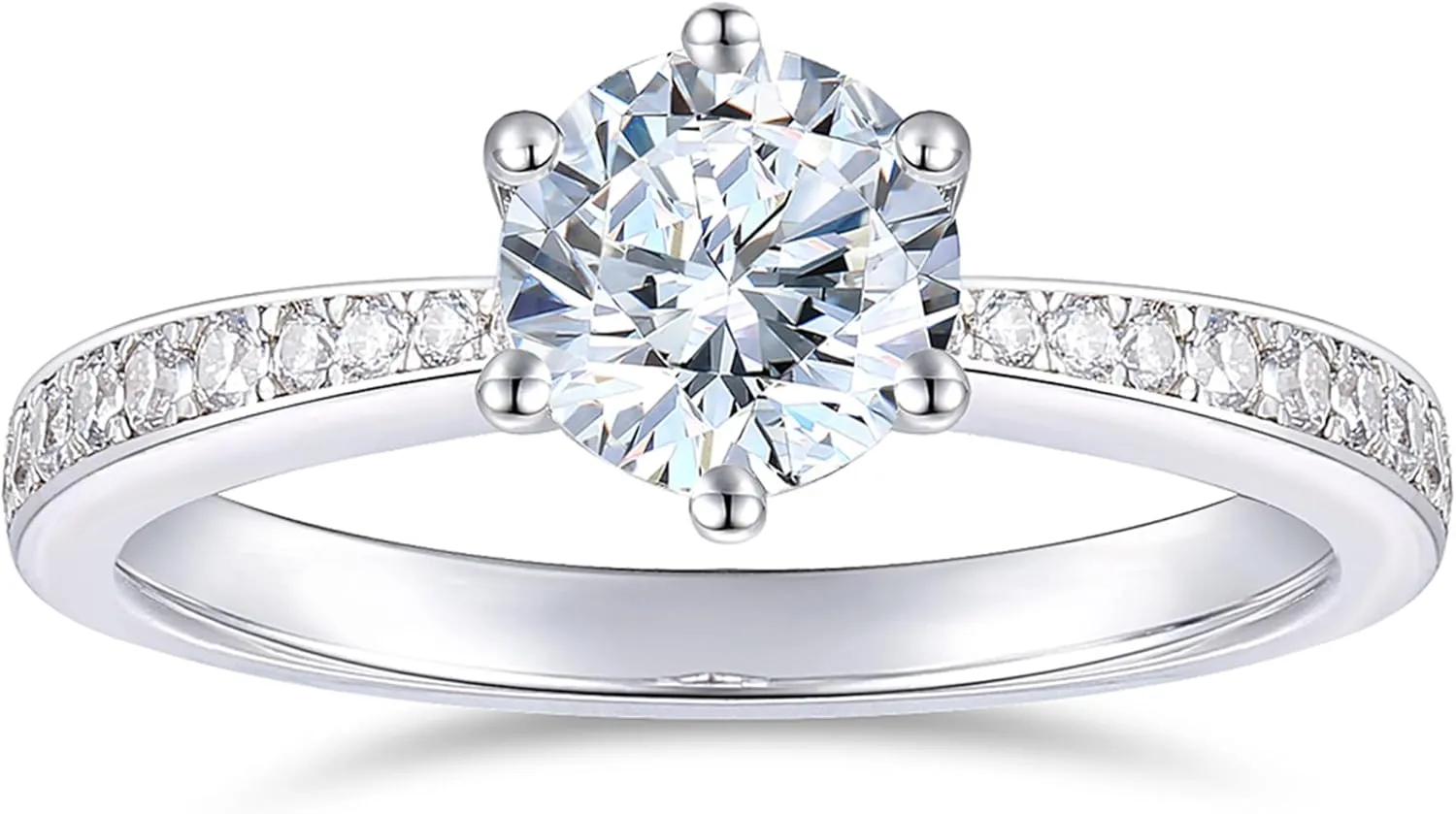 14K White Gold Moissanite Engagement Rings, 1ct Round Cut Engagement Ring, 6-Prong 14K Solitaire Moissanite Rings, 14K Engagement Ring for Women