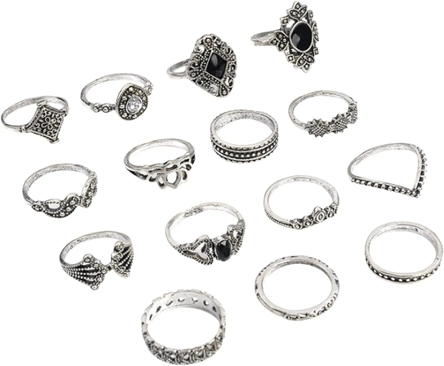 15 PCS Bohemian Midi Rings, Stackable Joint Finger Rings for Women, Boho Stacking Ring, Vintage Silver Ring Set