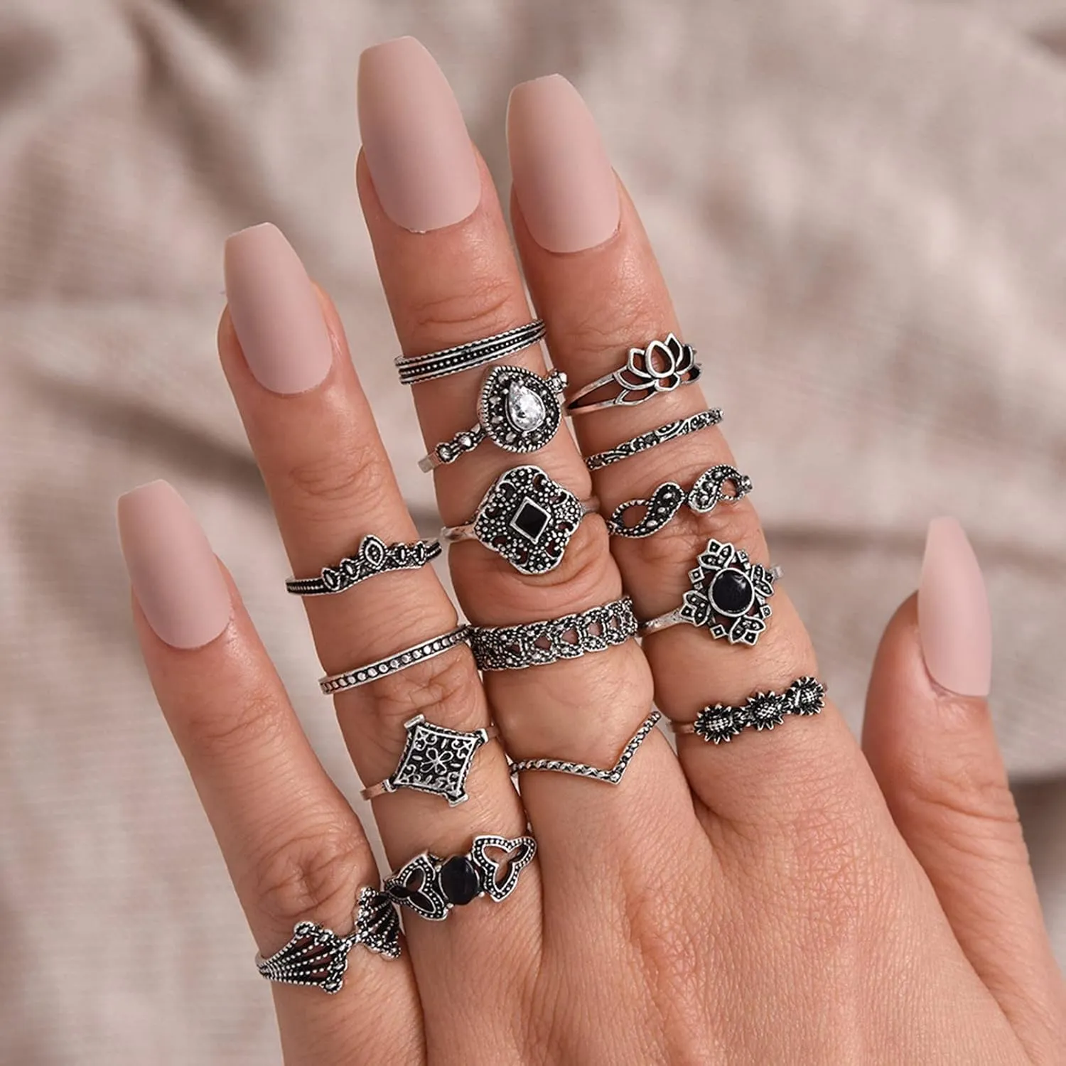 15 PCS Bohemian Midi Rings, Stackable Joint Finger Rings for Women, Boho Stacking Ring, Vintage Silver Ring Set