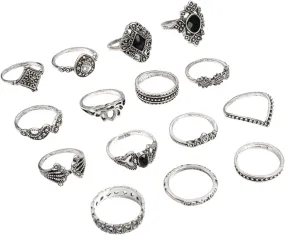 15 PCS Bohemian Midi Rings, Stackable Joint Finger Rings for Women, Boho Stacking Ring, Vintage Silver Ring Set