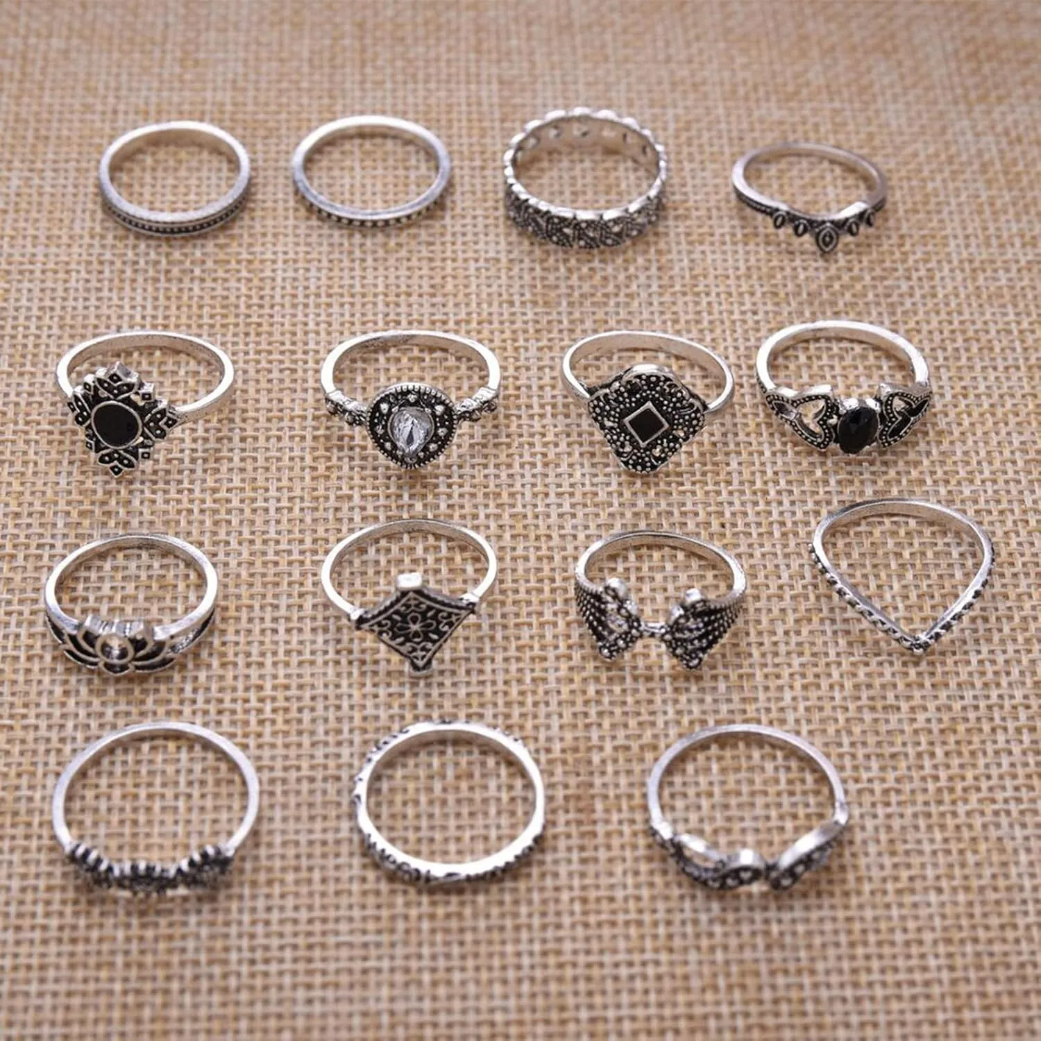 15 PCS Bohemian Midi Rings, Stackable Joint Finger Rings for Women, Boho Stacking Ring, Vintage Silver Ring Set