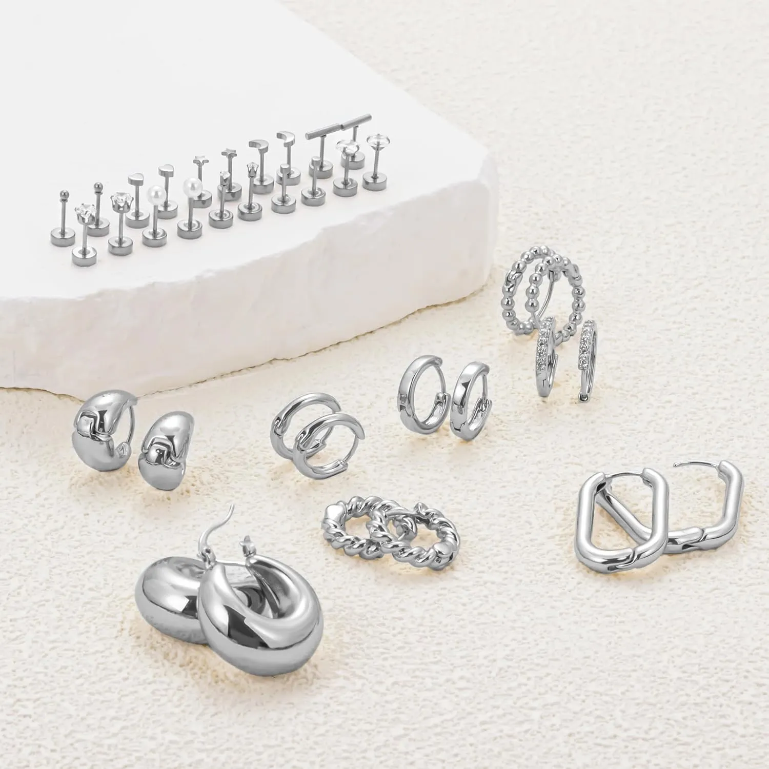 18 Pairs Hoop Stud Earrings Set for Women Gold Flat Back Stud Dainty Chunky Hoop Earring Hypoallergenic Stackable Earrings Sets for Multiple Piercing