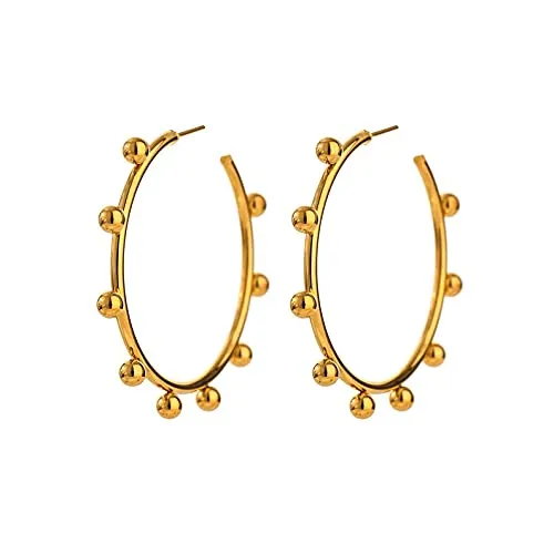 18K Gold Ball Hoop Earrings,Hoop Earrings,Gold Hoop Earrings,Ball Earrings,Gift for Her,Earrings,Minimalist Earrings,Trendy Earrings,Stylish