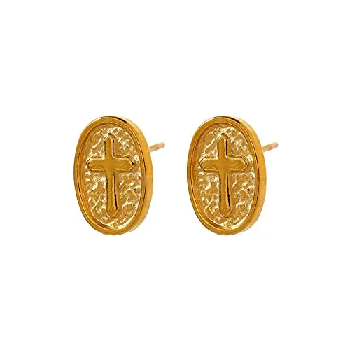 18K Gold Cross Earrings,Stainless Steel Earrings,Cross Stud Earrings,Cross Earrings,Stud Earrings,Cross Studs,Minimalist Earrings,Gold Cross (Gold)