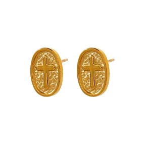 18K Gold Cross Earrings,Stainless Steel Earrings,Cross Stud Earrings,Cross Earrings,Stud Earrings,Cross Studs,Minimalist Earrings,Gold Cross (Gold)