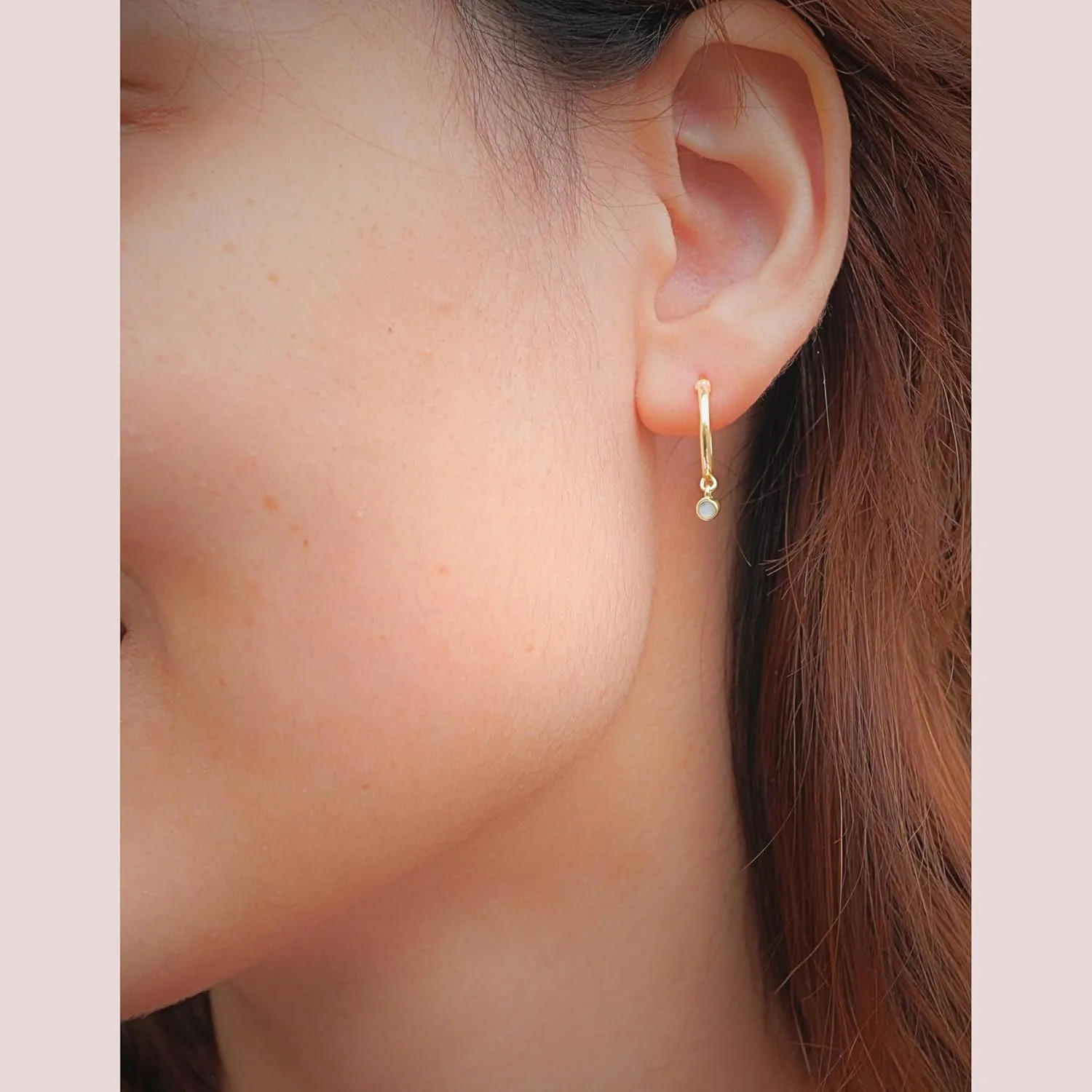 18K Gold Hoop Earrings for Women - Authentic 925 Sterling Silver Hoop Earrings with Natural Moonstone Crystal - Hypoallergenic June Birthstone Gift for Mothers Day