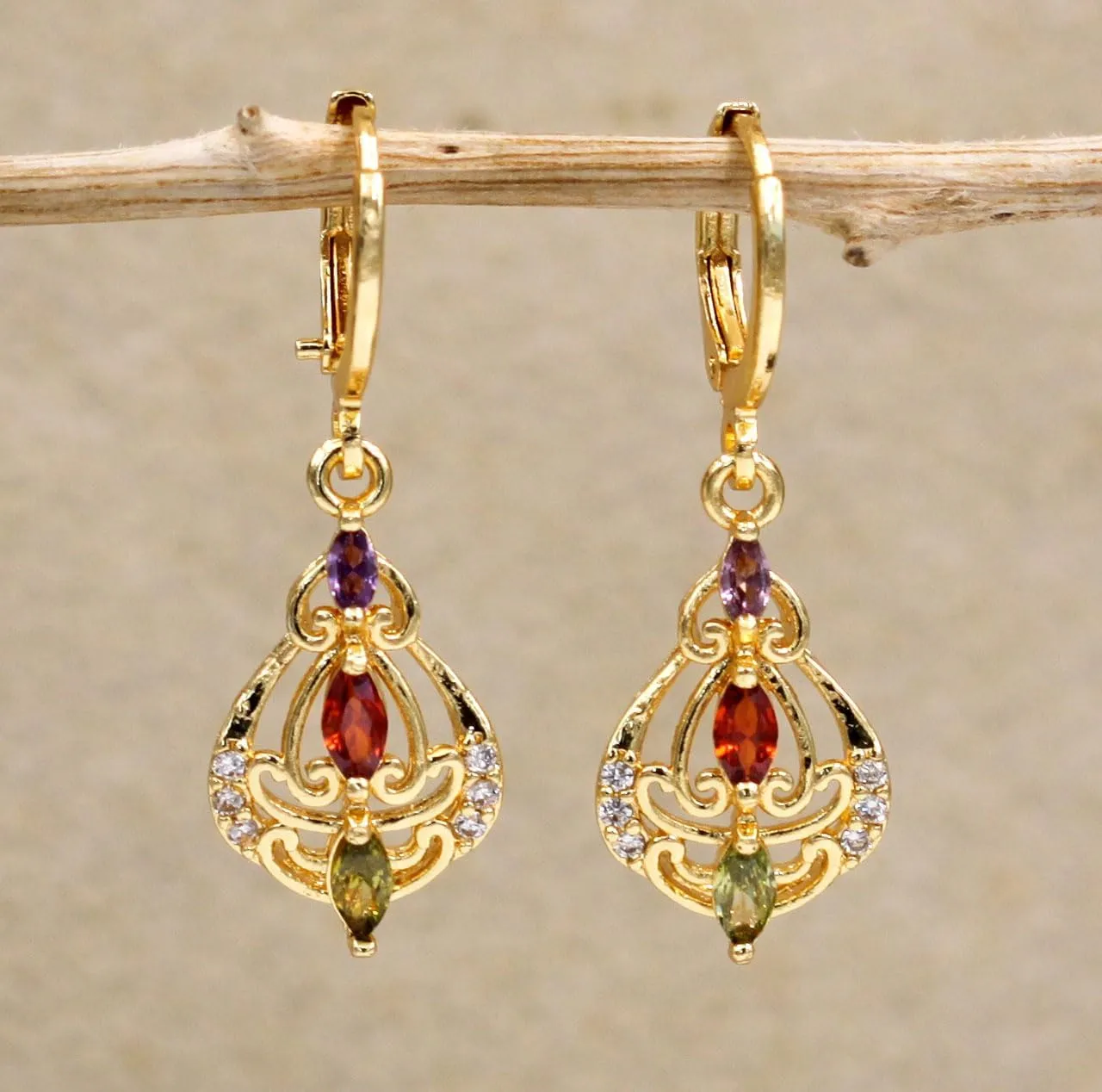 18K Gold Plated, 4 Pairs Drop Dangle Earrings Set for Women, Flower/Heart/Animal/Pearl Drop earrings, Hypoallergenic Cubic Zirconia Earrings, Lightweight, Party earrings, gold earrings, Jewelry for Gifts, Fashion