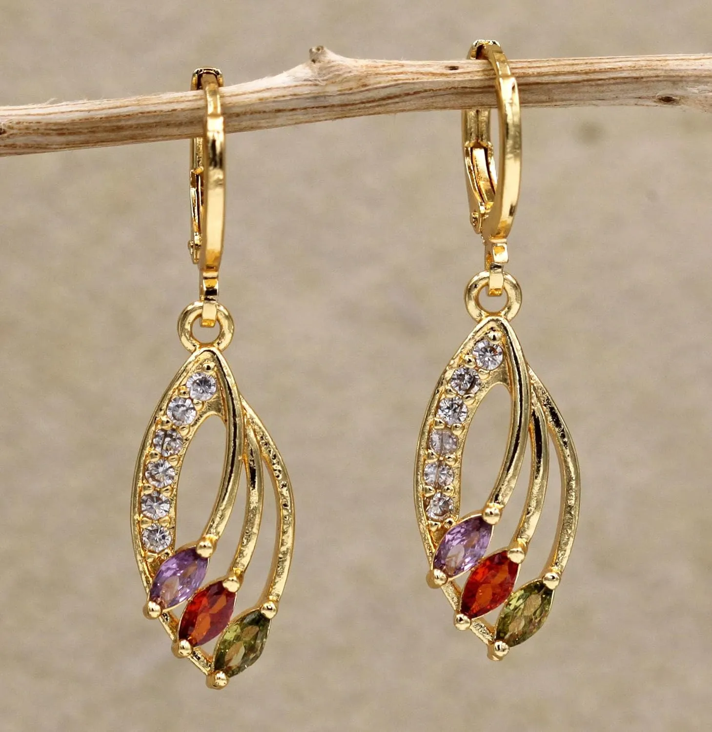 18K Gold Plated, 4 Pairs Drop Dangle Earrings Set for Women, Flower/Heart/Animal/Pearl Drop earrings, Hypoallergenic Cubic Zirconia Earrings, Lightweight, Party earrings, gold earrings, Jewelry for Gifts, Fashion
