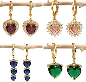 18K Gold Plated, 4 Pairs Drop Dangle Earrings Set for Women, Flower/Heart/Animal/Pearl Drop earrings, Hypoallergenic Cubic Zirconia Earrings, Lightweight, Party earrings, gold earrings, Jewelry for Gifts, Fashion