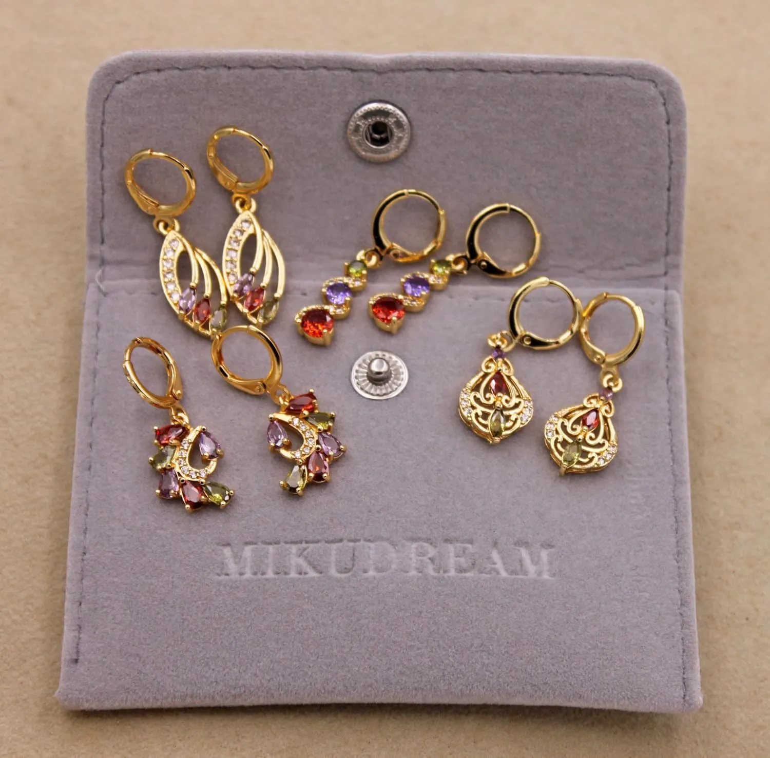 18K Gold Plated, 4 Pairs Drop Dangle Earrings Set for Women, Flower/Heart/Animal/Pearl Drop earrings, Hypoallergenic Cubic Zirconia Earrings, Lightweight, Party earrings, gold earrings, Jewelry for Gifts, Fashion